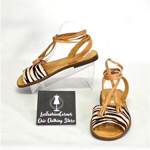 NWOT Peter Millar Women's Zebra Print Leather Calf Hair  Wrap Sandals Sz 8 2006